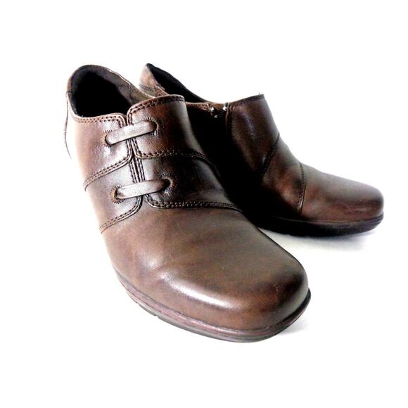 Clarks Bendables US 6.5M Brown Leather Side Zip Medium Heel Booties Shooties - Picture 1 of 7